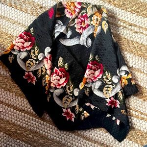 Beautiful Black Floral Silk Square Scarf — Never Worn!